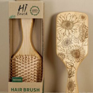 Hair Comb Wooden Black Flowers