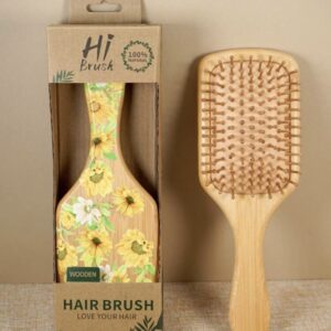 Hair Comb Wooden Yellow Flowers